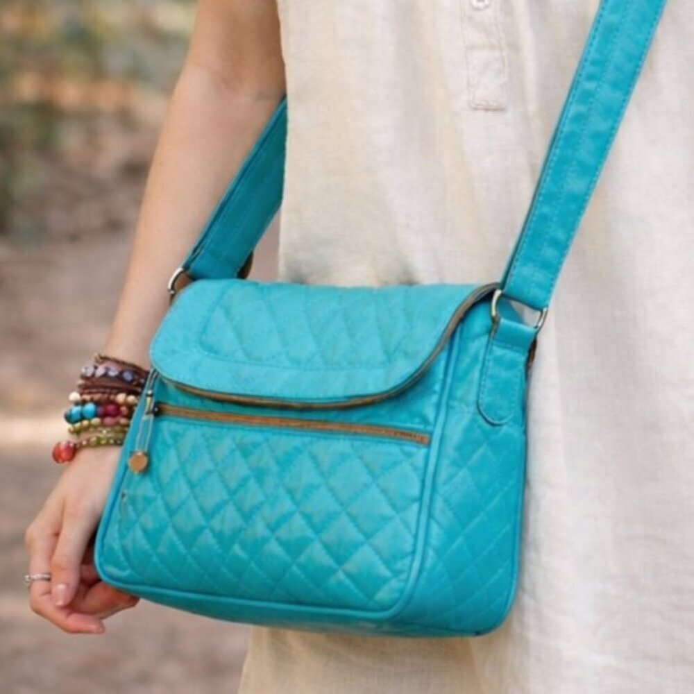 Travelon RFID Antitheft Multi Pocket Aquamarine Organizer Cross Body Bag